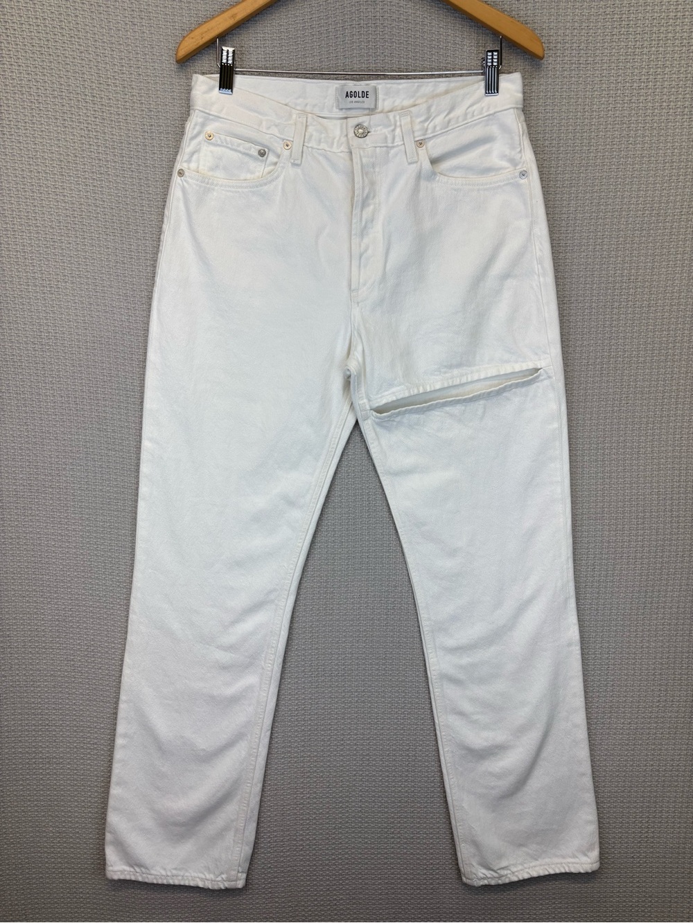 AGOLDE Lana Slice Button-Fly White Jeans Women's Size 26 Contrast Stitching EUC